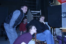 Robert Prebil, Martin Turk, Barbara Žefran on the set of Rezina življenja (2006).