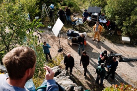 Jan Cvitkovič, Drago Jarić, Vasja Kokelj, Jure Černec, Miha Černec na snemanju filma Arheo (2011).