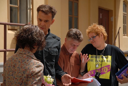 Desa Muck, Andrej Rozman, Igor Samobor on the set of Instalacija ljubezni (2007).