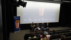 Klemen Dvornik, Jasna Pintarič, Lev Predan Kowarski, Petra Vidmar (I) na dogodku Kino Slovenija.