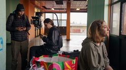 Vito Drolec, Eva Jesenovec, Martin Klabus na snemanju filma Haiku Garden feat. malidah ~  300.000 (2025).
