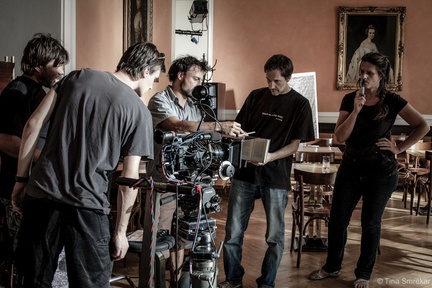 Marko Brdar, Tomaž Grdjan, Thomas Richard, Sabina Đogić, Vlado Škafar on the set of Kaj ti je film (2013).