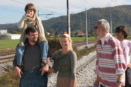 Iva Krajnc Bagola, Slobodan Maksimović, Vladimir Vlaškalić, Julijana Zupanič, Miran Zupanič na snemanju filma Made in Slovenia (2007).