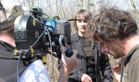 Robert Remškar, Blaž Setnikar, Simon Tanšek na snemanju filma Lov na race (2009).