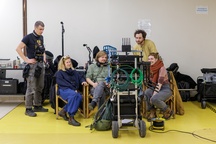 Žiga Divjak, Domen Martinčič, Katarina Morano, Neža Zinajić on the set of S pogledom na morje (s.d.).