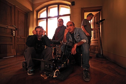 Marko Sosič, Božo Zadravec, Radovan Čok on the set of Komedija solz (2016).