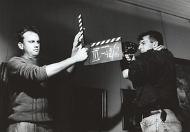 Vinci Vogue Anžlovar, Danijel Hočevar on the set of Usodni telefon (1987).