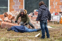 Aleksandra Balmazović, Julij Kump, Vladimir Vlaškalić na snemanju filma Niko (2017).
