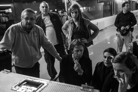 Irena Gatej, Damjan Kozole, Urša Menart, Dejan Mitić, Pia Zemljič, Branislav Čirić, Miladin Čolaković on the set of Nočno življenje (2016).
