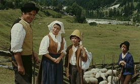Velimir Gjurin, Marija Goršič, Martin Mele, Bert Sotlar v filmu Srečno Kekec (1963).