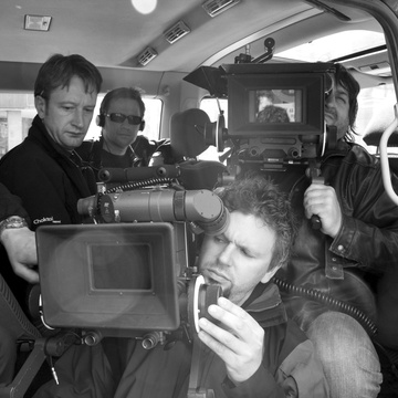 Aleš Belak, Ian Coffey, Damjan Kozole, Marko Kočevar na snemanju filma Slovenka (2009).