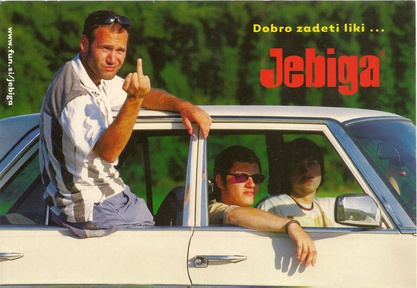 Plakat: Jebiga (2000). Na fotografiji: David Furlan, Gorazd Obersnel, Damijan Škafar