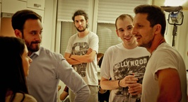 Jan Fabris, Branco Grabovac, Miha Rodman, David Wetter Zagajšek, Saša Pavlin Stošić on the set of Spremembe (2016).