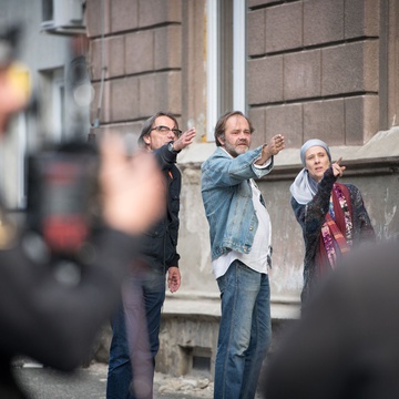 Jure Ivanušič, Bojan Labovič, Nataša Ralijan on the set of Bik (2019).