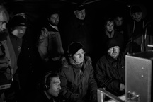 Damjan Kozole, Benjamin Krnetić, Dejan Spasić, Miladin Čolaković, Jernej Šugman on the set of Nočno življenje (2016).