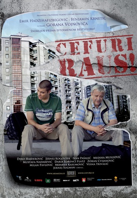 Plakat: Čefurji raus! (2013). Na fotografiji: Dino Hajderović, Jernej Kogovšek, Benjamin Krnetić, Ivan Pašalić