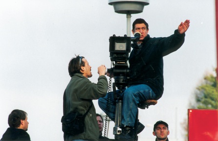 Radislav Jovanov na snemanju filma Rezervni deli (2003).