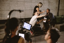 Jan Fabris, Miha Rodman on the set of Spominjanje (2022).