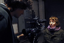 Darko Herič, Kristin Sue Lucas na snemanju filma Jaz sem Janez Janša (2012).
