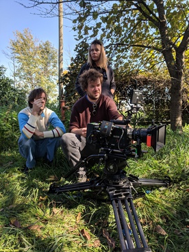 Andraž Jug, Minea Sončan Mihajlović, Sašo Štih on the set of Sčasoma (2019).