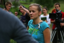 Mina Bergant on the set of Vodni čut (2008).