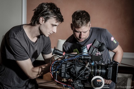 Marko Brdar, Rok Grdin on the set of Kaj ti je film (2013).