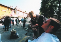 Aljana Hajdinjak, Zoran More na snemanju filma Porno film (2000).