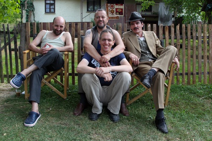 Senad Bašić, Emir Hadžihafizbegović, Marko Naberšnik, Saša Petrović (I) on the set of Šanghaj (2012).