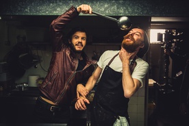 Francesco Borchi, Moamer Kasumović on the set of Nekoč so bili ljudje (2021).