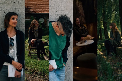 Plakat: Pet slovenskih avtoric (2019). Na fotografiji: Anja Golob, Nataša Kramberger, Anja Mugerli, Katja Perat, Ana Schnabl