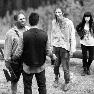 Jurij Drevenšek, Nina Ivanišin, Lotos Vincenc Šparovec on the set of Idila (2015).