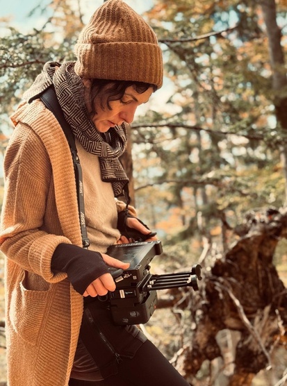 Andrina Mračnikar on the set of Mila/Marija (s.d.).