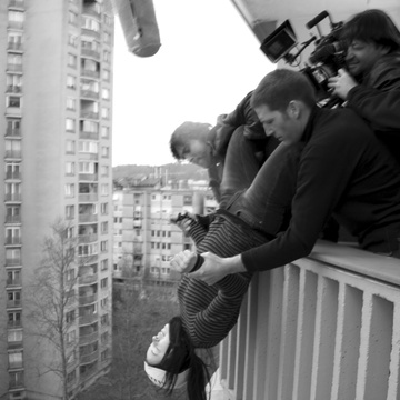 Aleš Belak, Nina Ivanišin, Aljoša Kovačič, Dejan Spasić na snemanju filma Slovenka (2009).