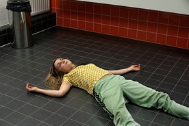 Julia Akkermans on the set of Pink Moon (2022).