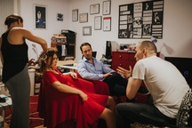 Jan Fabris, Arna Hadžialjević, Miha Rodman on the set of Skoraj polnoč (2020).