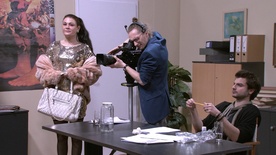 Filip Mramor, Domen Novak, Pia Zemljič v filmu Avdicija (2021).