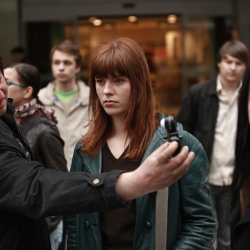 Aleš Belak, Nina Ivanišin, Maruša Kink na snemanju filma Slovenka (2009).